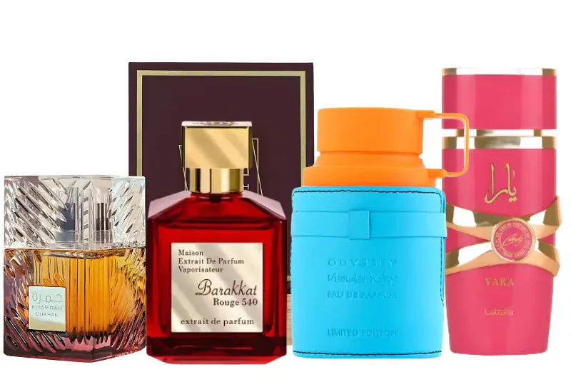 Zestaw 4 perfum | Khamrah Dukhan, Yara Candy, Rouge 540, Mandarina Sky